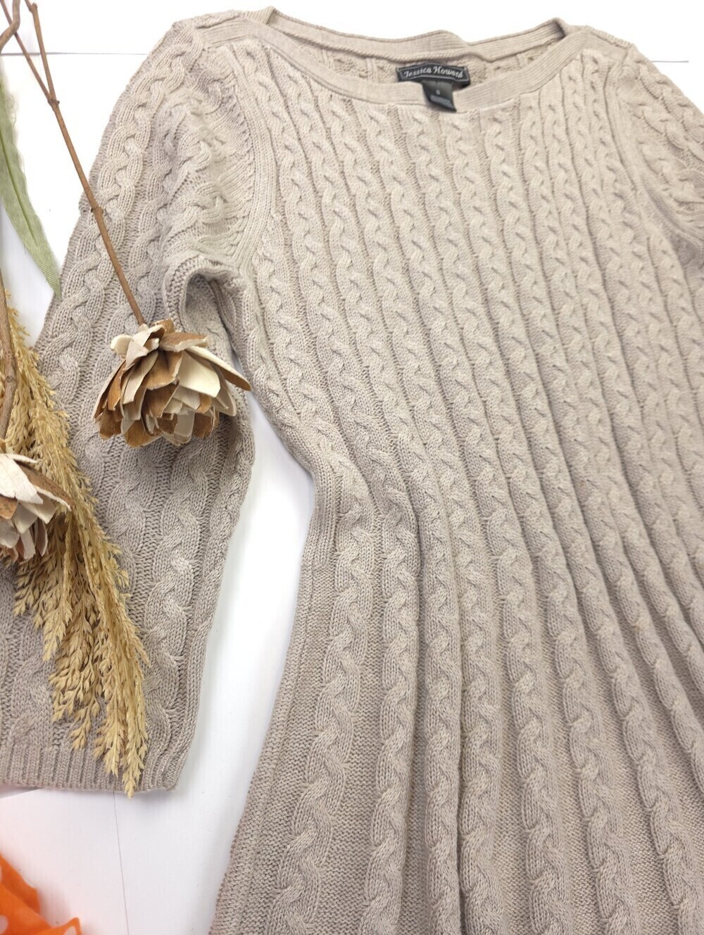 Jessica Howard Cream Cable Knit A-Line Dress S - Picture 2 of 9